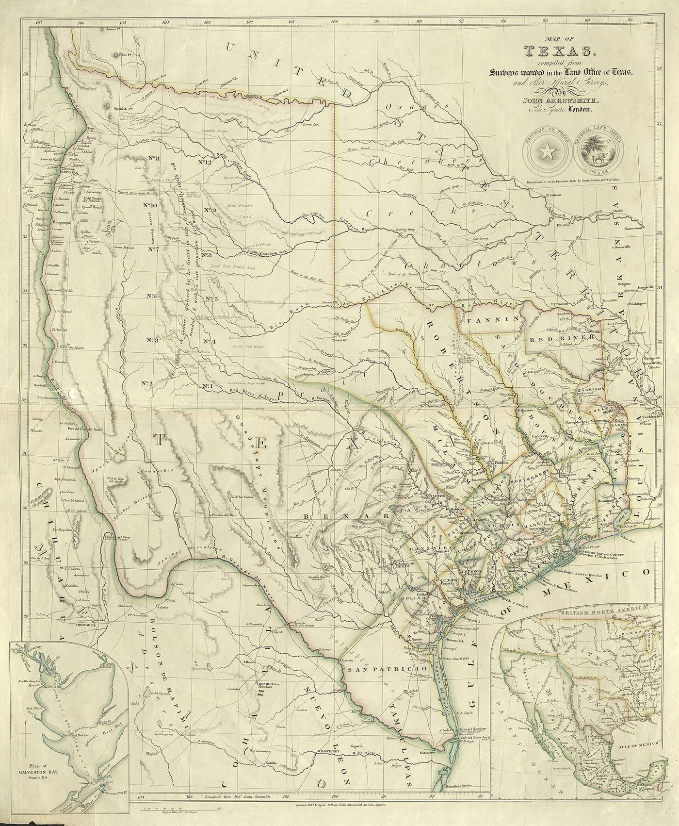 Arrowsmith's 1841 map of Texas, showing the Republic that joined the union in 1845.